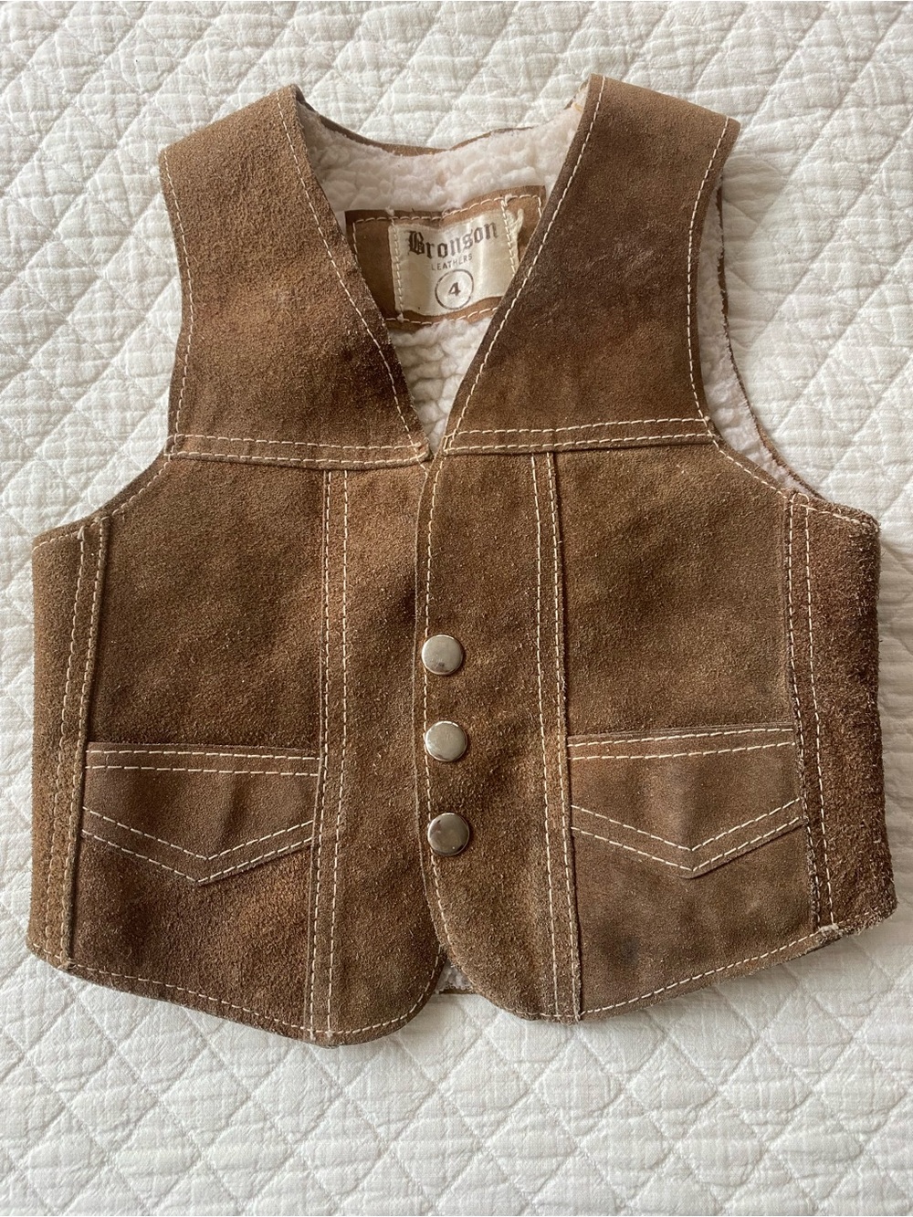 Bronson Leathers Kids Brown Suede Vest Western Cowboy Sherpa Lining Costume 4